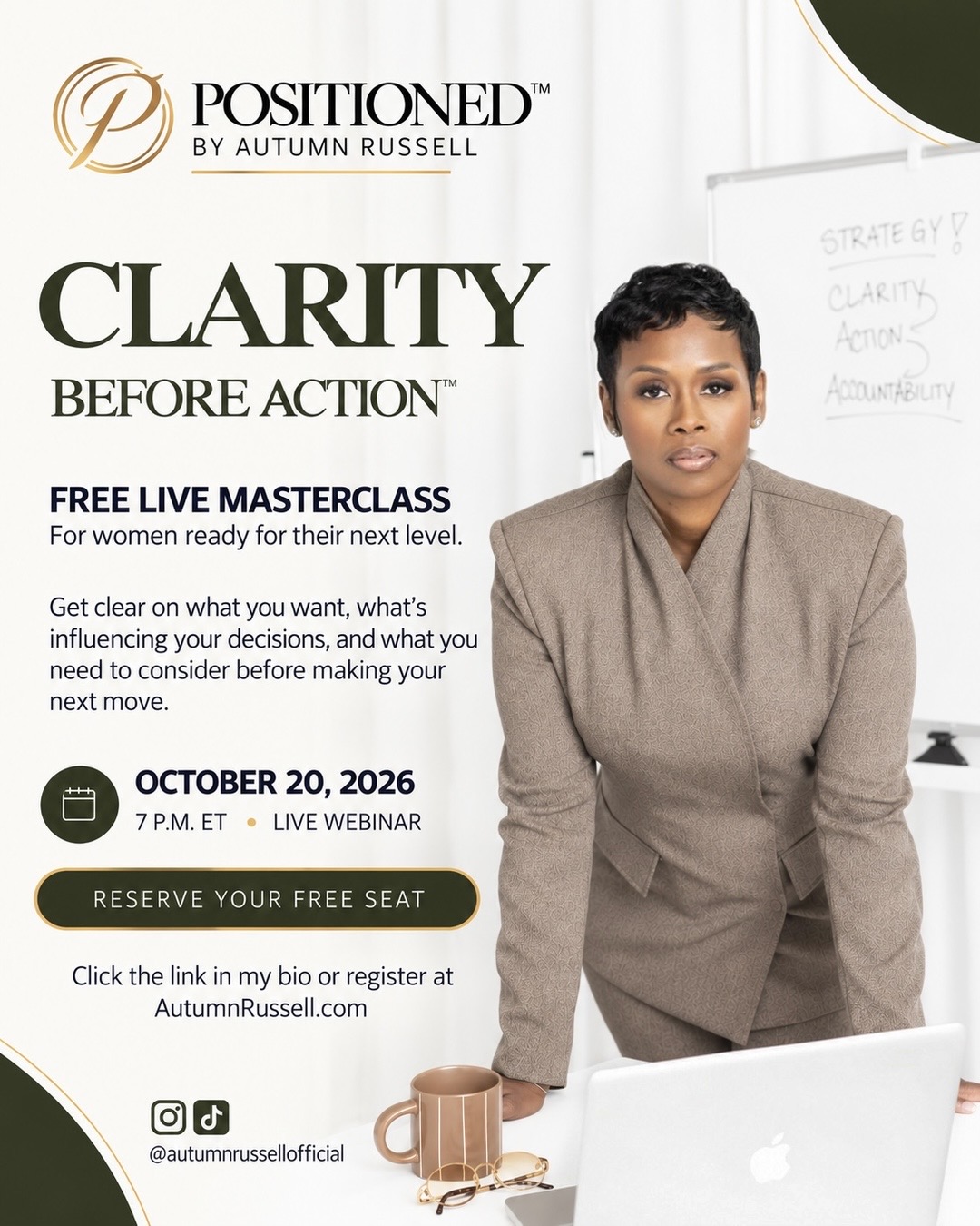 Clarity Before Action™ free live masterclass with Autumn Russell, October 20, 2026 at 7 PM Eastern, live webinar on Zoom