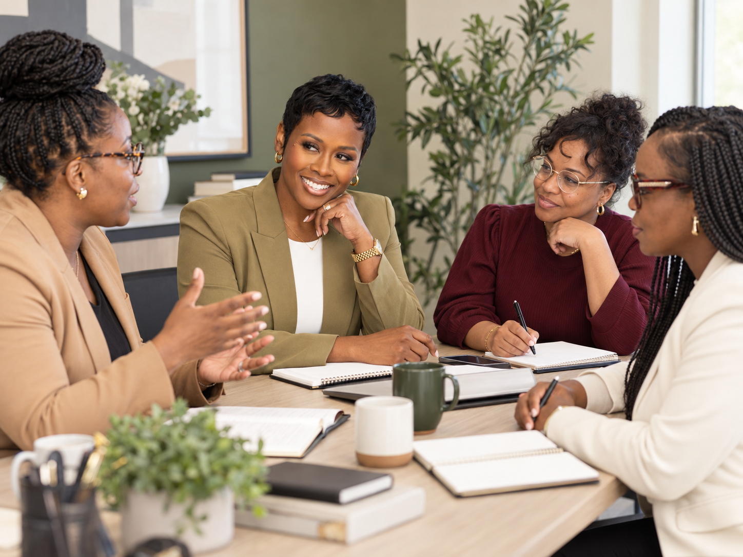 Autumn R. Russell in conversation with a small group of professional women